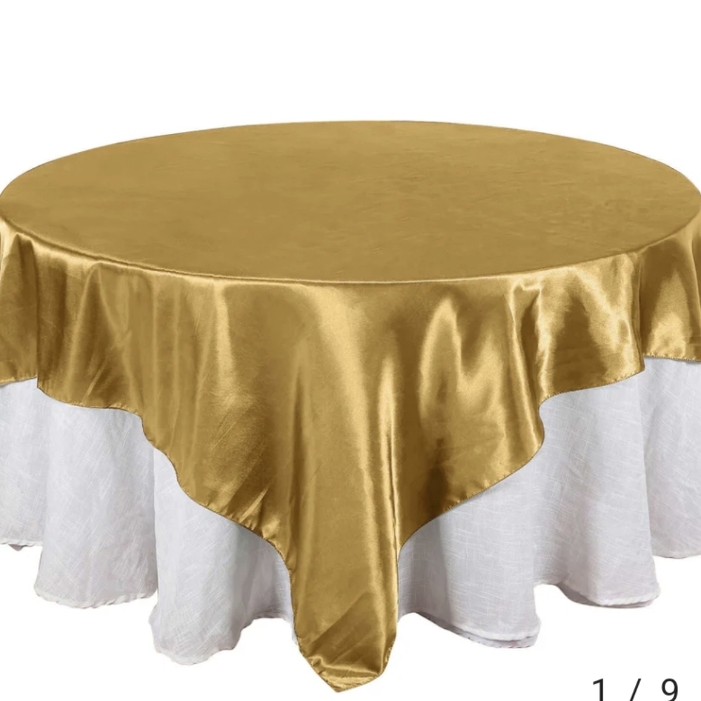 Gold satin overlay tablecloth
